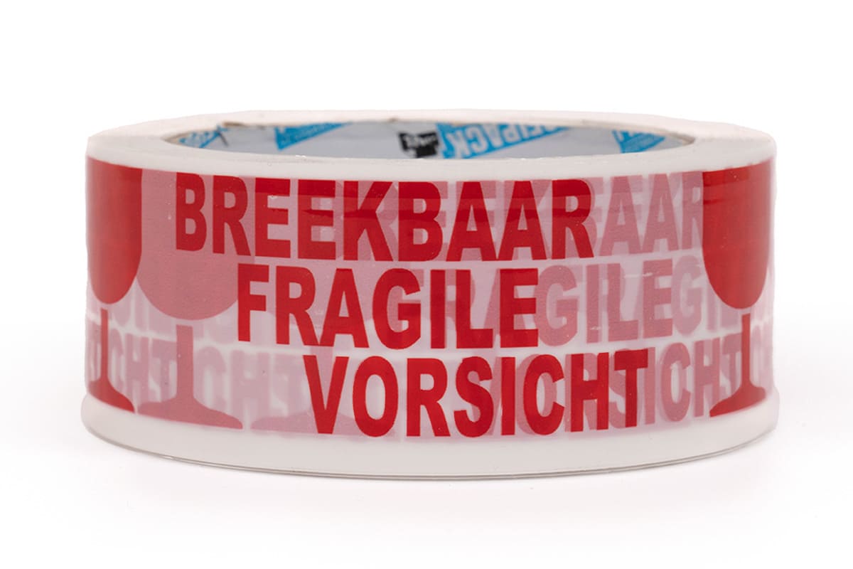  PP-Acryl-Warnband 'zerbrechlich' weiß/rot - 48 mm x 66 m