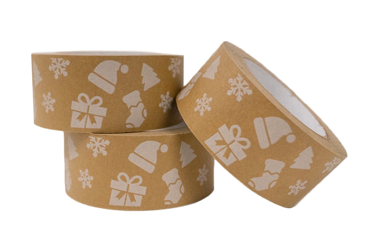 Papier-Weihnachtsklebeband-Set - 50mm x 50m (3 Stück) + Abroller