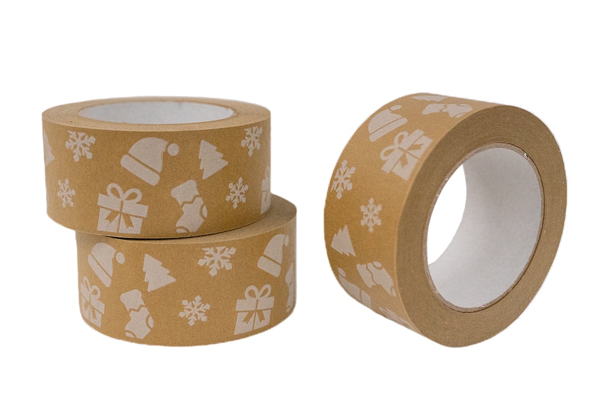 Papier-Weihnachtsklebeband-Set - 50mm x 50m (3 Stück) + Abroller