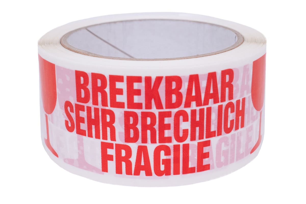 PVC-Klebeband 50 mm x 66 m "zerbrechlich" weiß/rot - 3 Sprachen