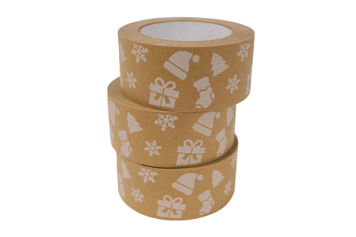 Papier-Weihnachtsklebeband-Set - 50mm x 50m (3 Stück) + Abroller